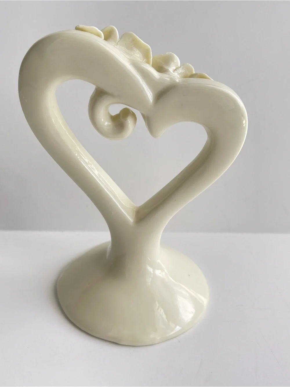 50th Anniversary Cream Ceramic Heart Figurine with Roses